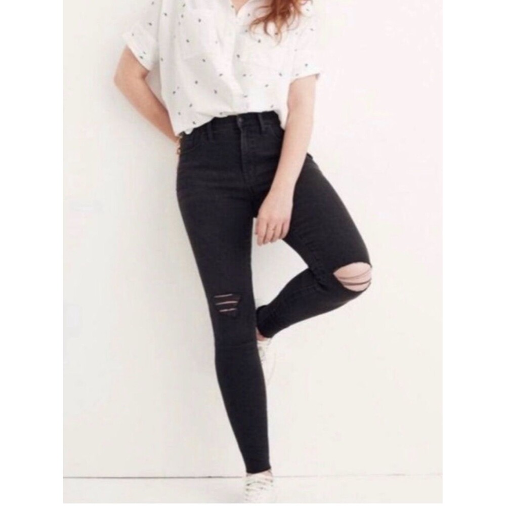 Madewell Charcoal Gray Distressed 9” High Rise Skinny Jeans - Size 27